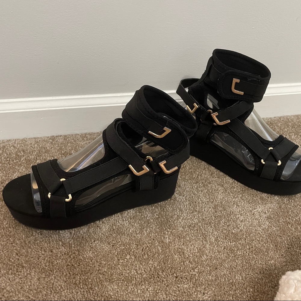 Black And Gold Chunky Platform Sandals